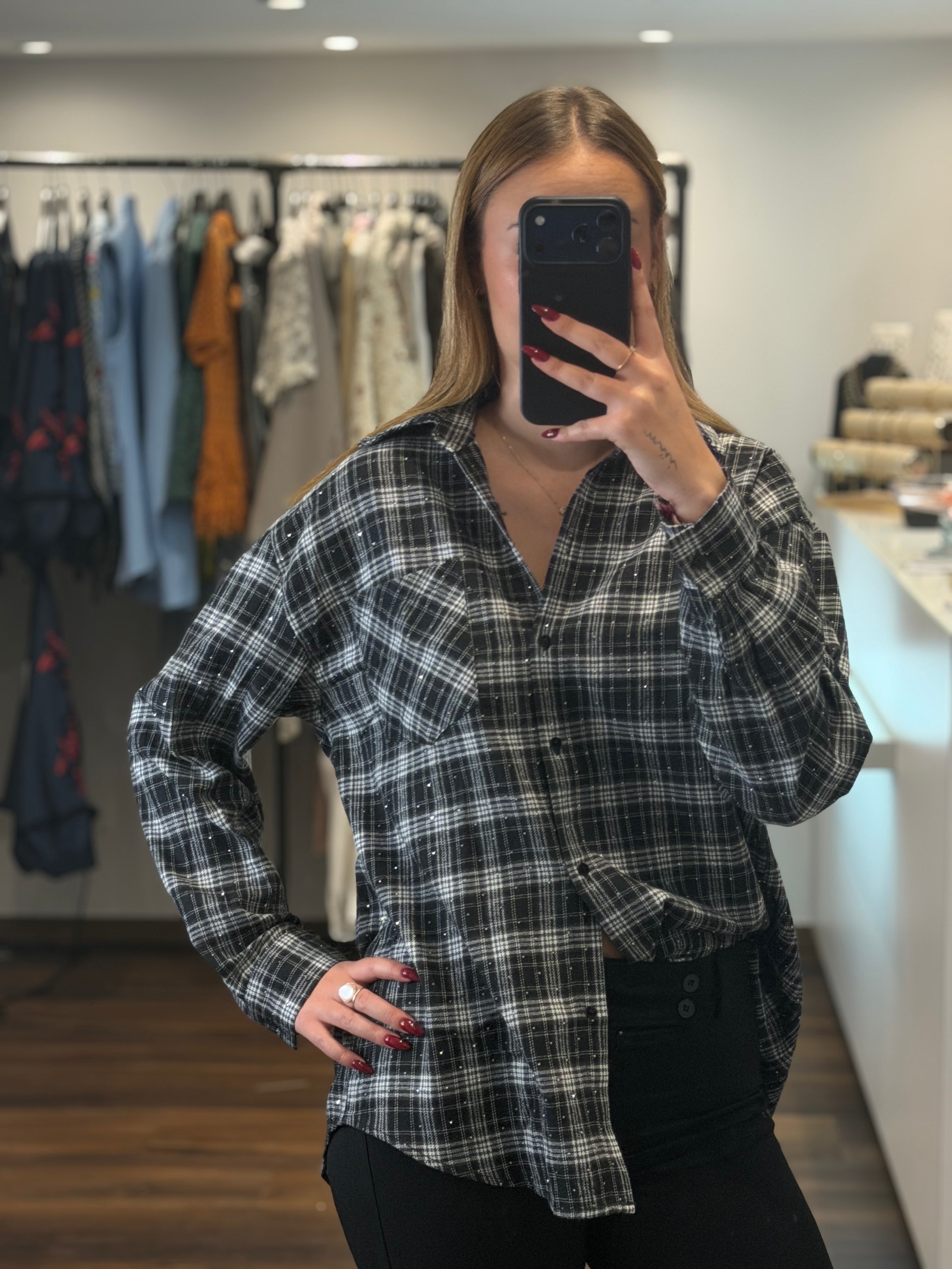 Chemise à strass LANA - Noir