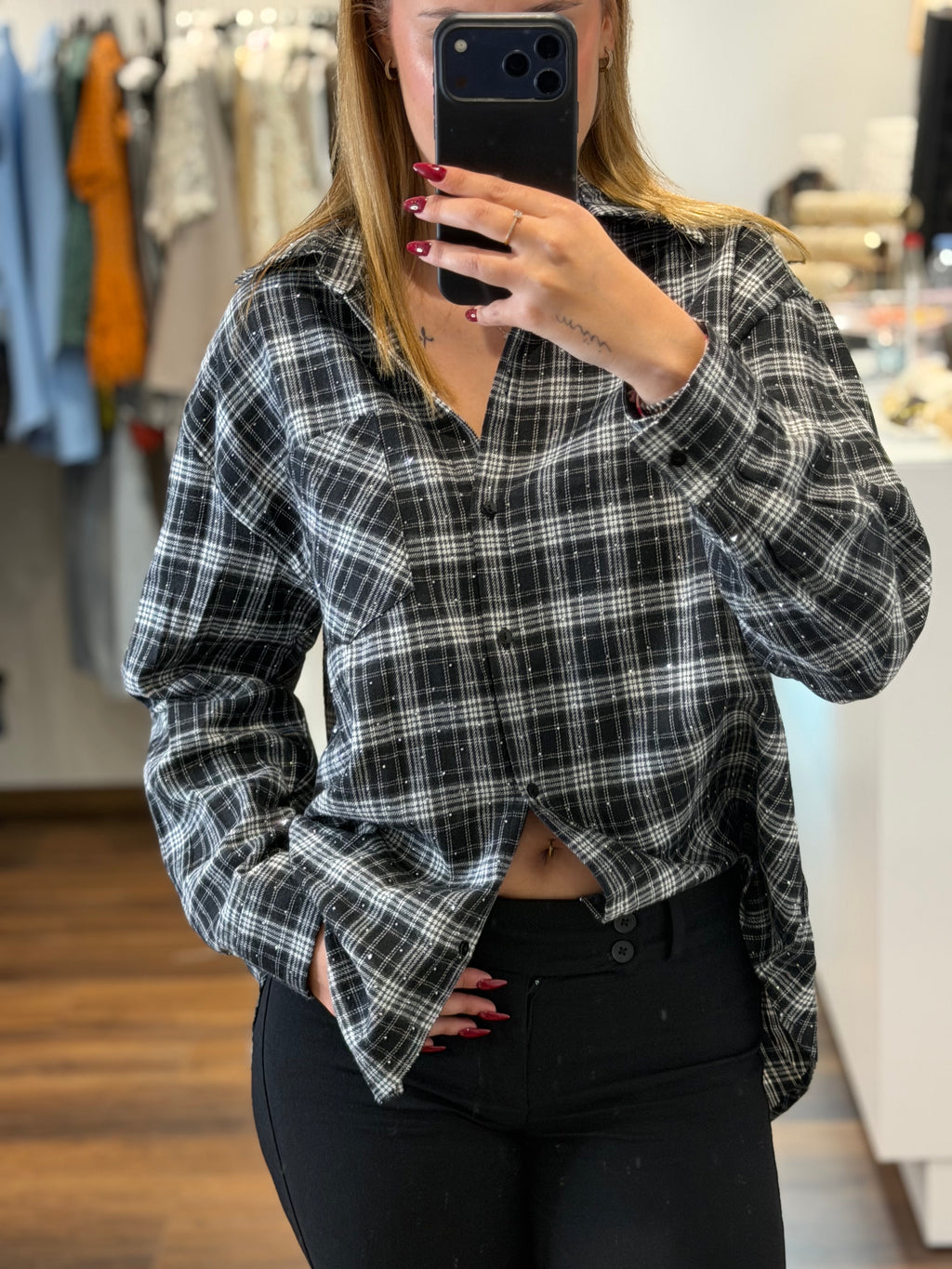 Chemise à strass LANA - Noir