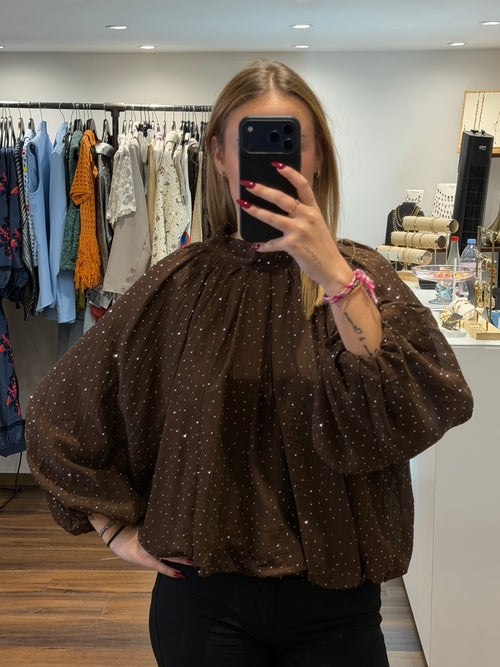 Blouse à strass MÉLINE - Chocolat