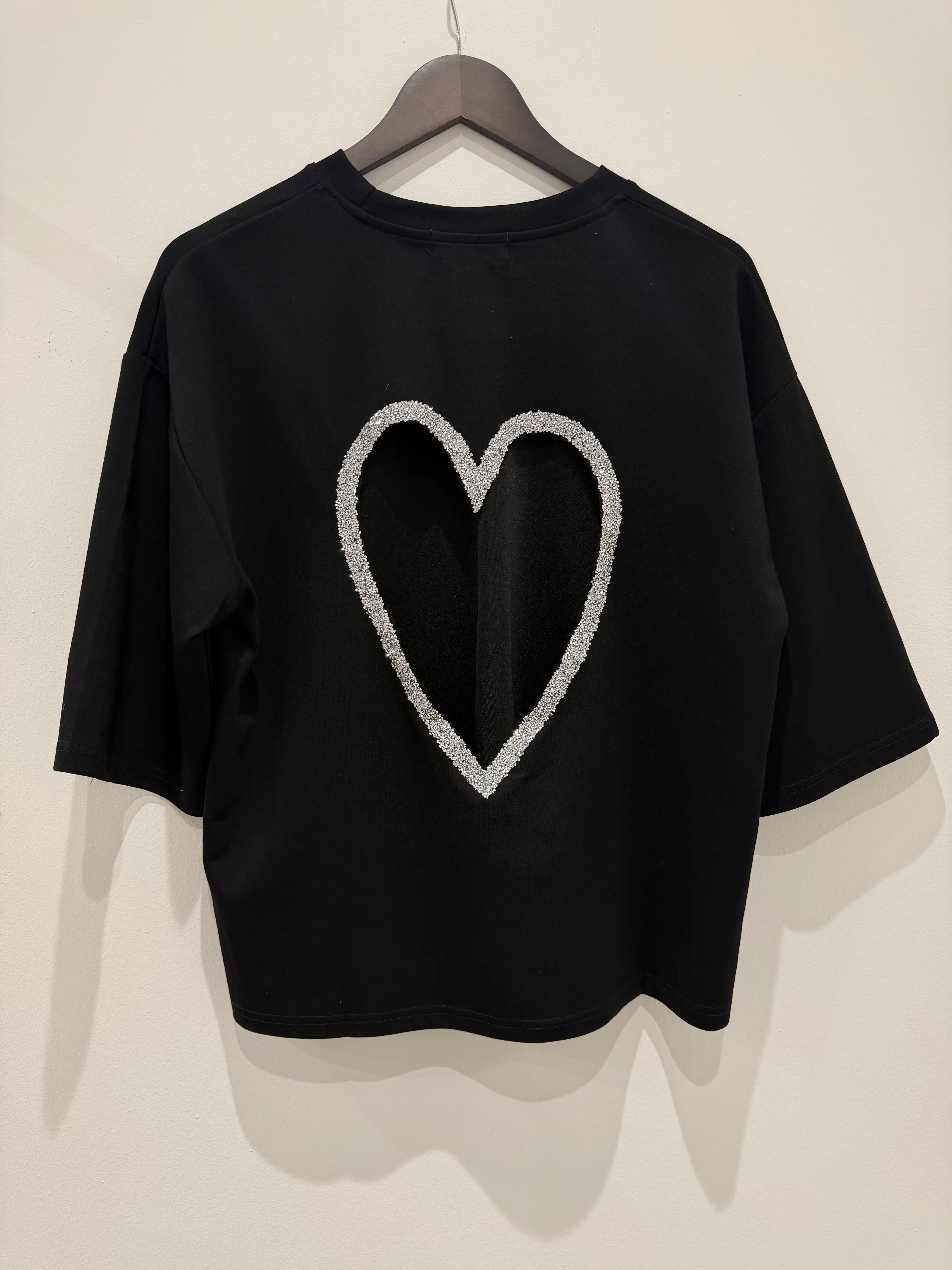 T-shirt coeur à strass - Noir