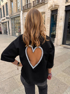 T-shirt coeur à strass - Noir