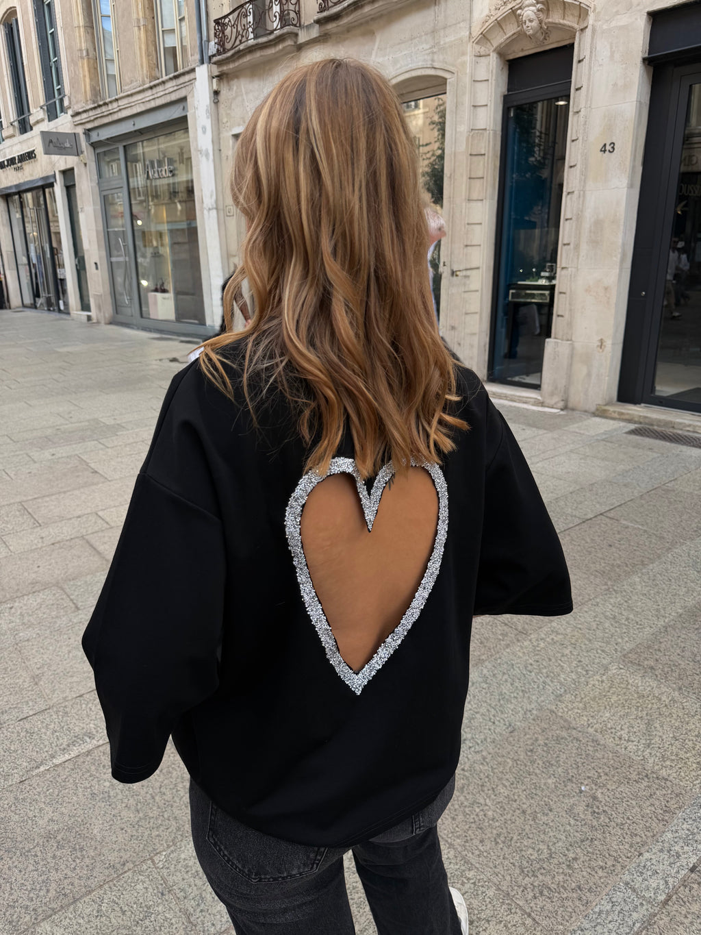 T-shirt coeur à strass - Noir