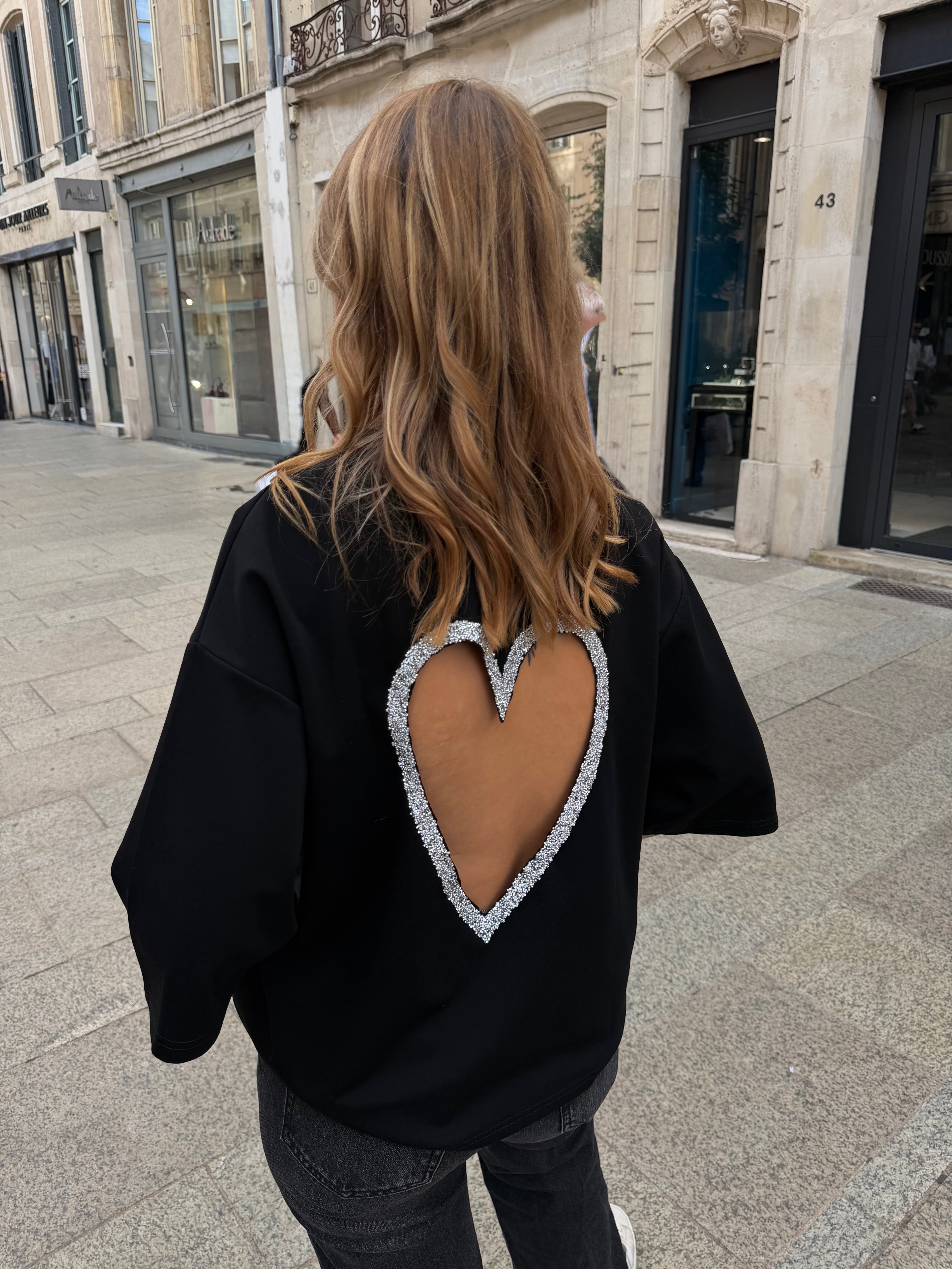T-shirt coeur à strass - Noir