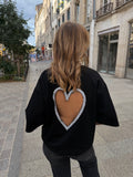 T-shirt coeur à strass - Noir