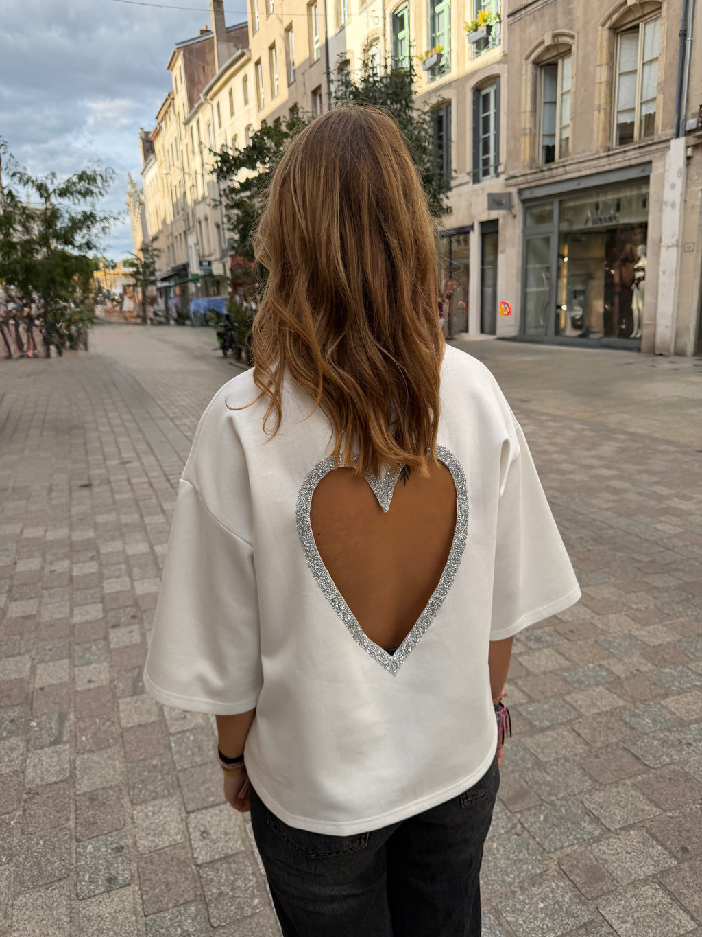 T-shirt coeur à strass - Blanc