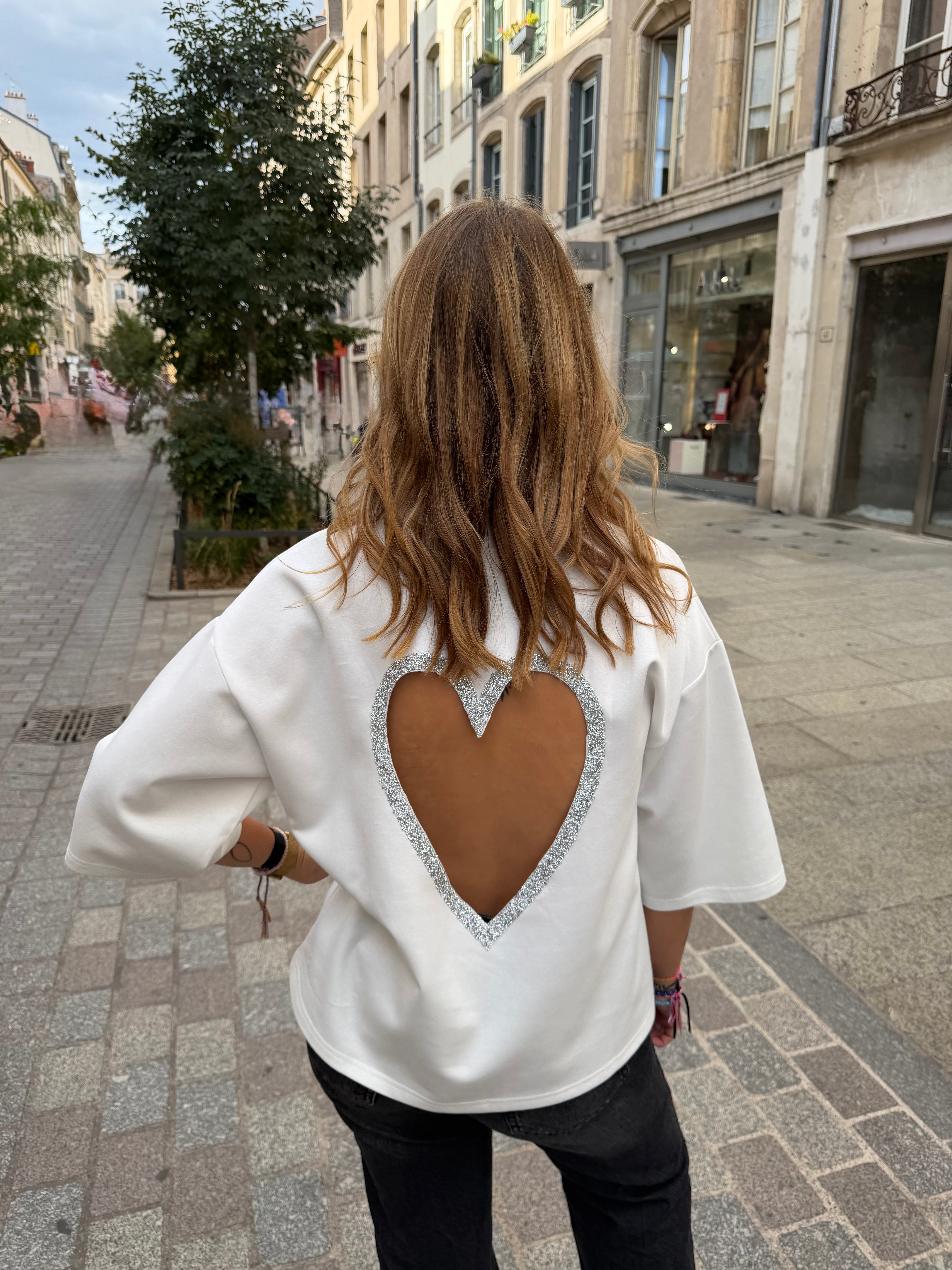 T-shirt coeur à strass - Blanc