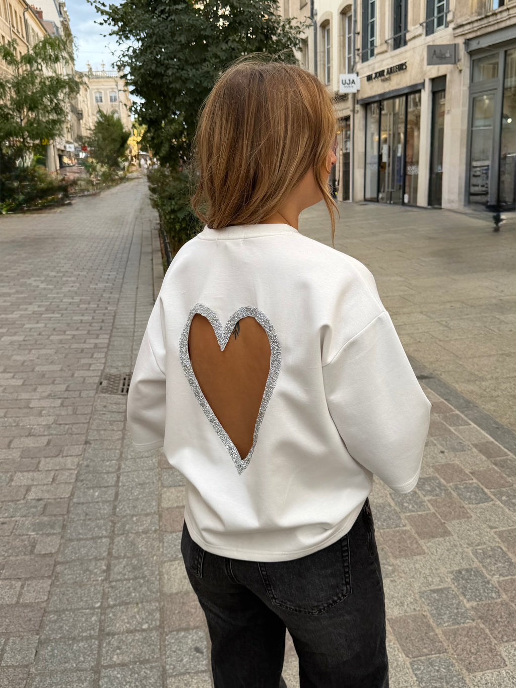 T-shirt coeur à strass - Blanc