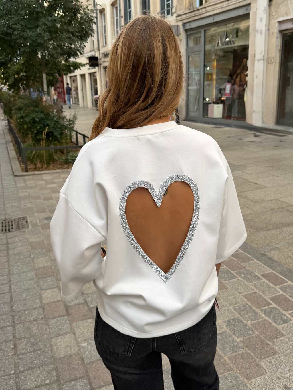 T-shirt coeur à strass - Blanc