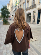 T-shirt coeur à strass - Chocolat