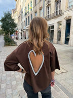 T-shirt coeur à strass - Chocolat