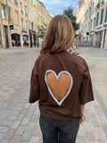 T-shirt coeur à strass - Chocolat