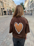 T-shirt coeur à strass - Chocolat