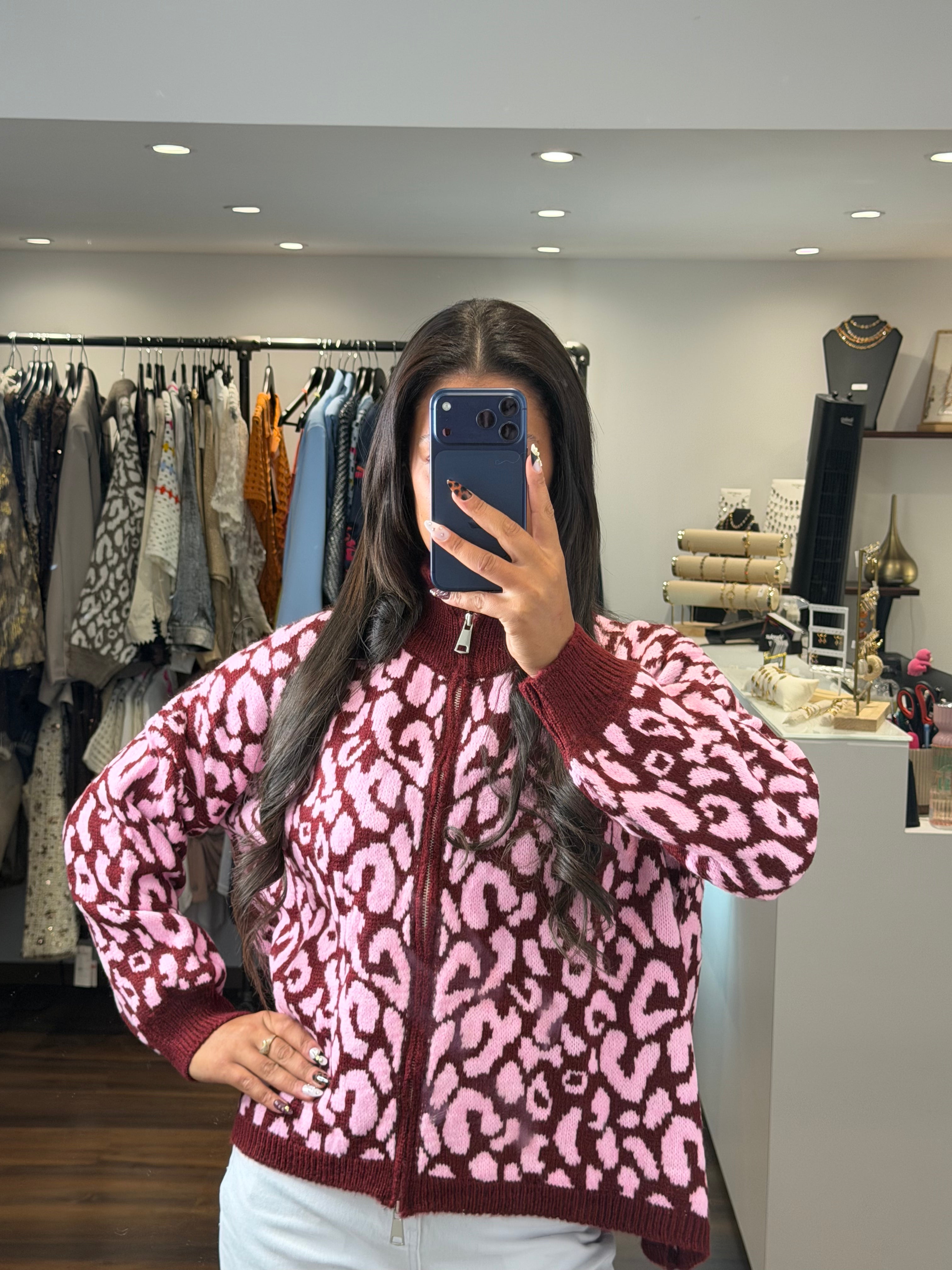 Cardigan ALISON - Bordeaux et rose