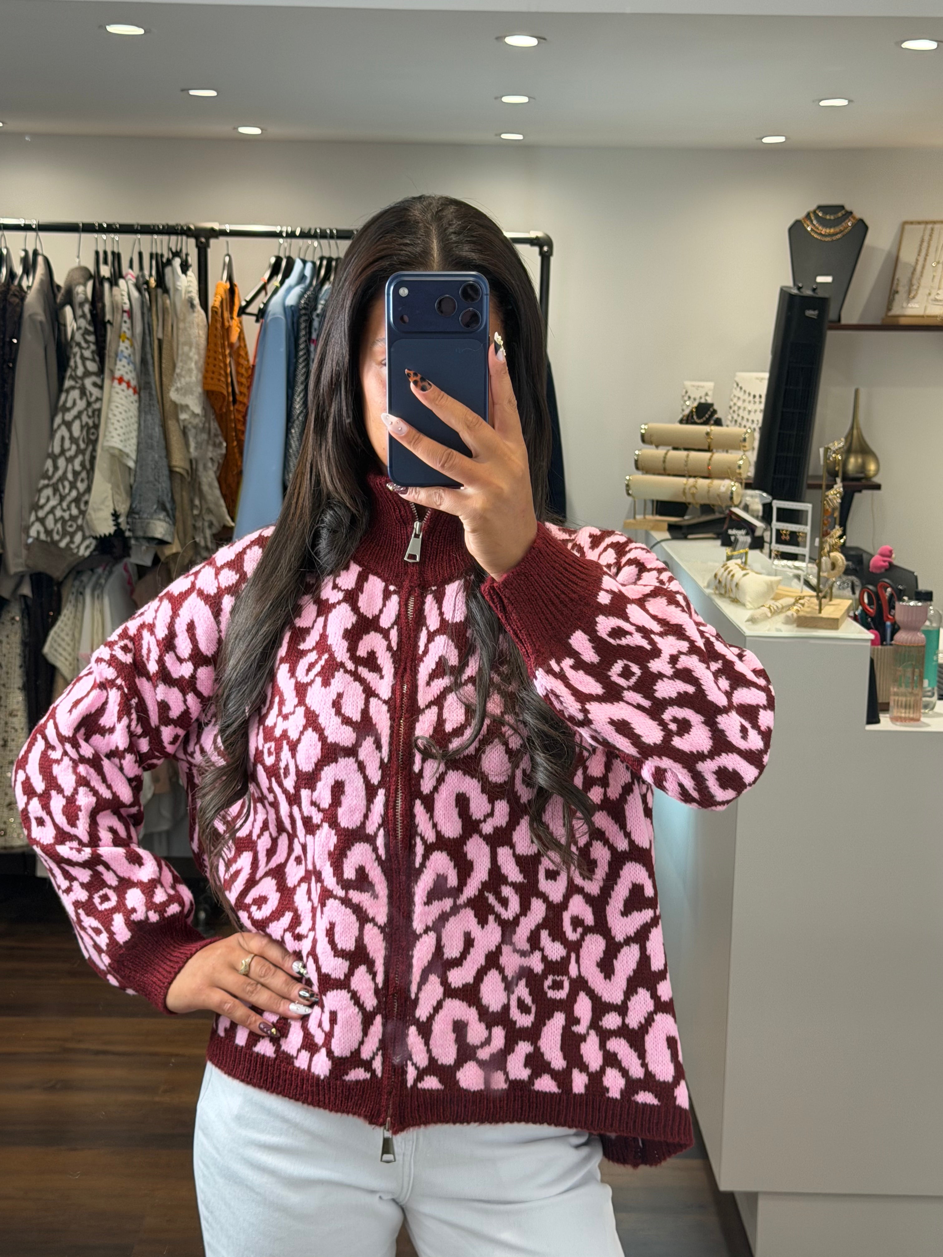 Cardigan ALISON - Bordeaux et rose