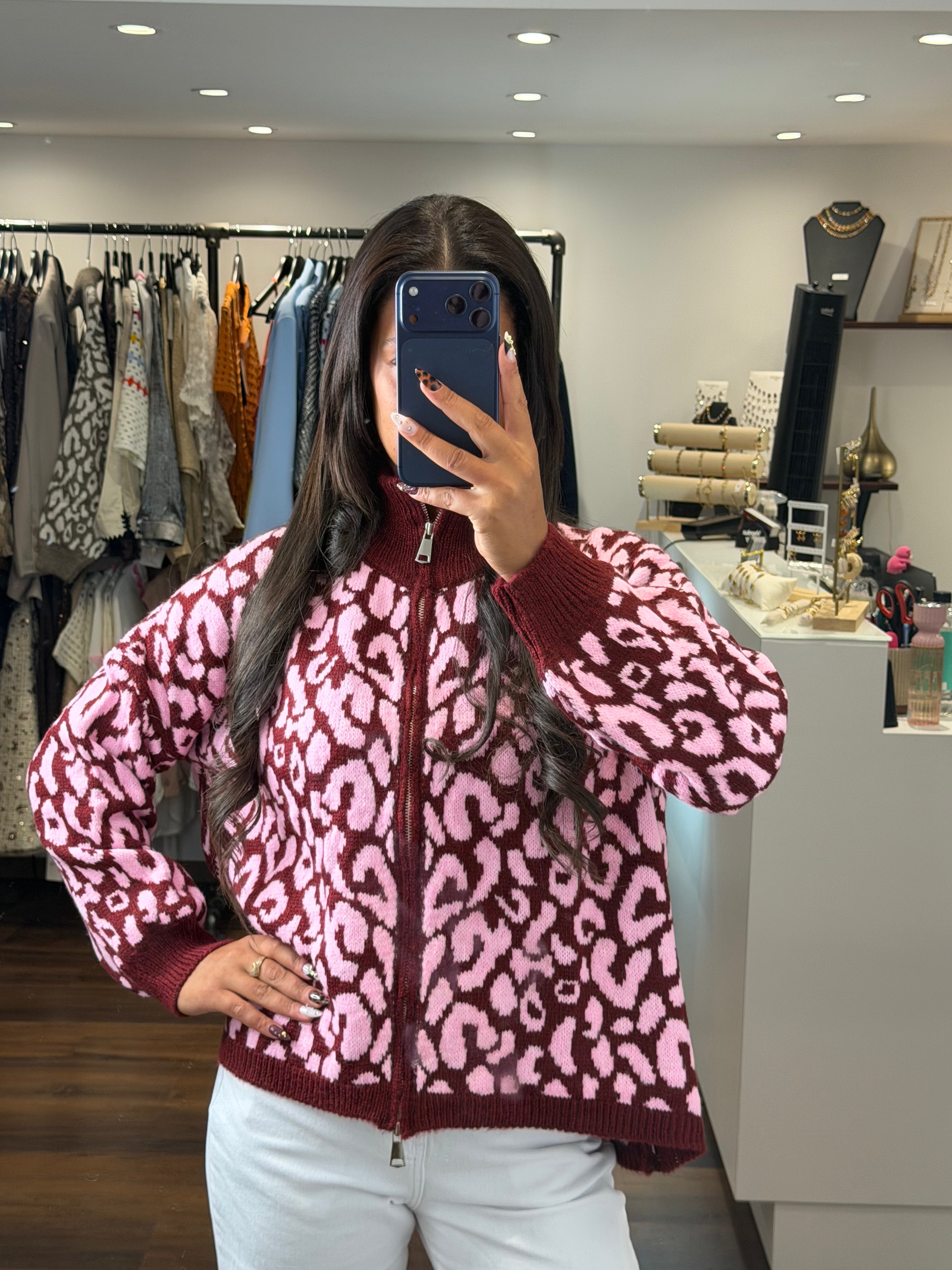 Cardigan ALISON - Bordeaux et rose