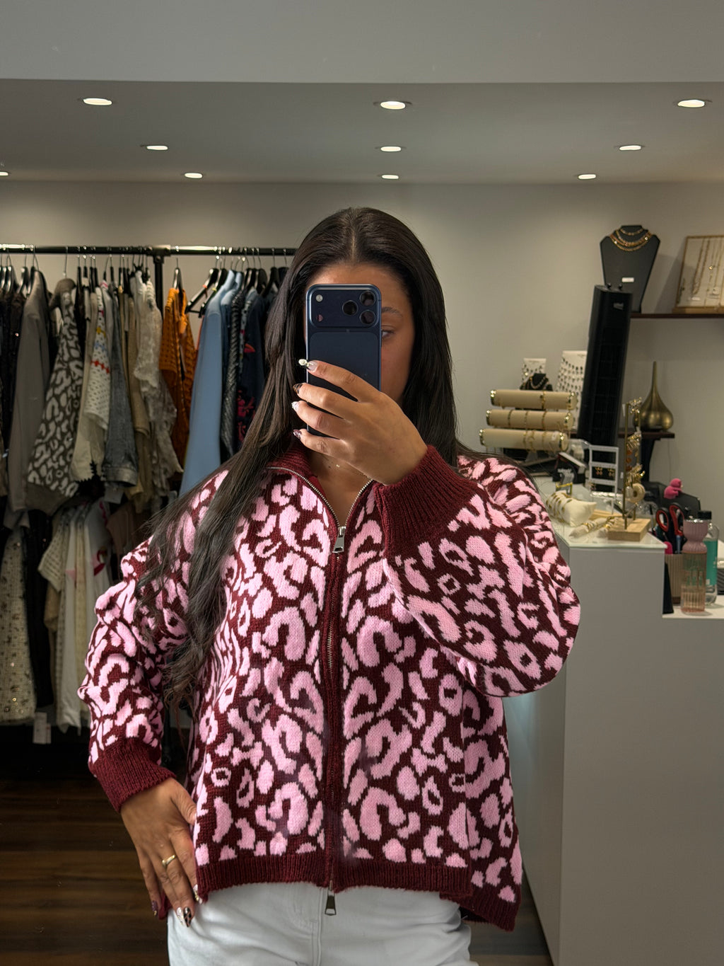Cardigan ALISON - Bordeaux et rose