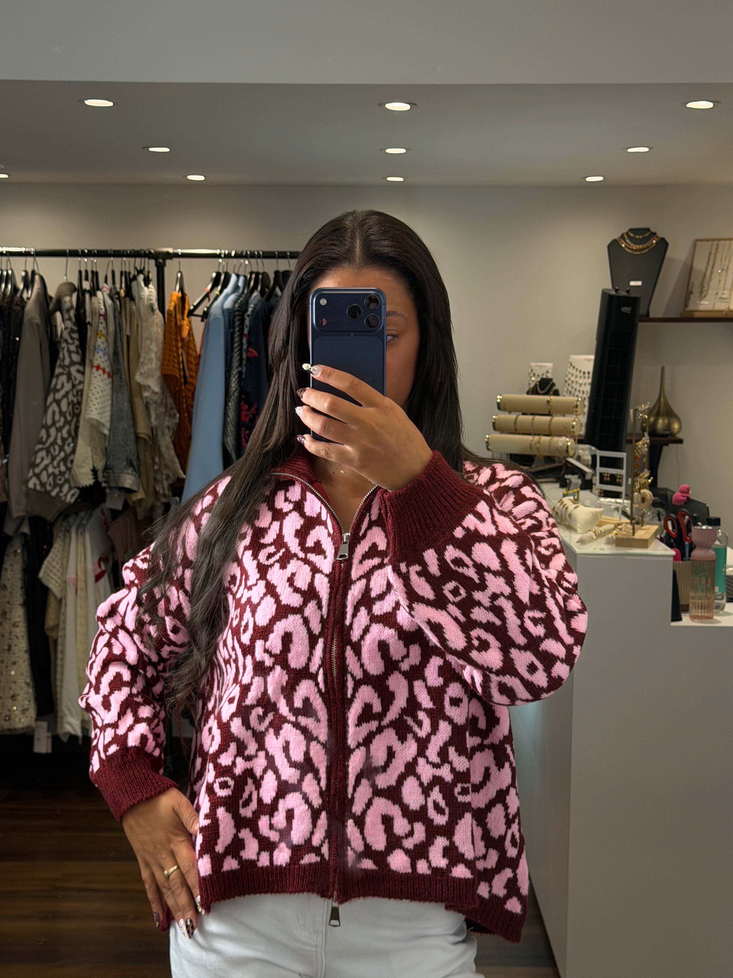 Cardigan ALISON - Bordeaux et rose