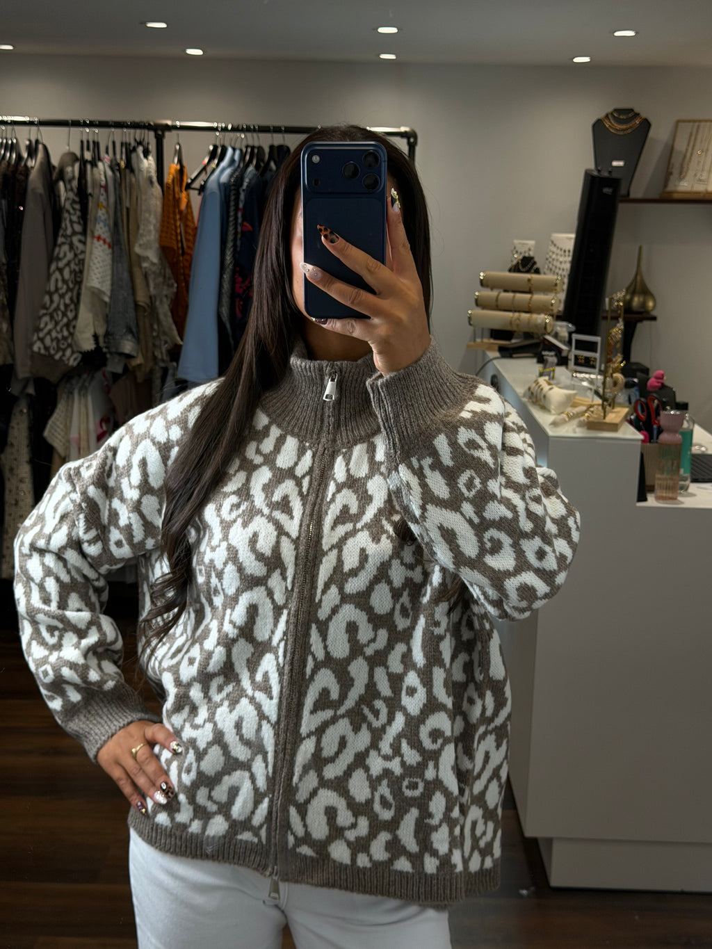 Cardigan ALISON - Taupe et blanc