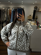 Cardigan ALISON - Taupe et blanc