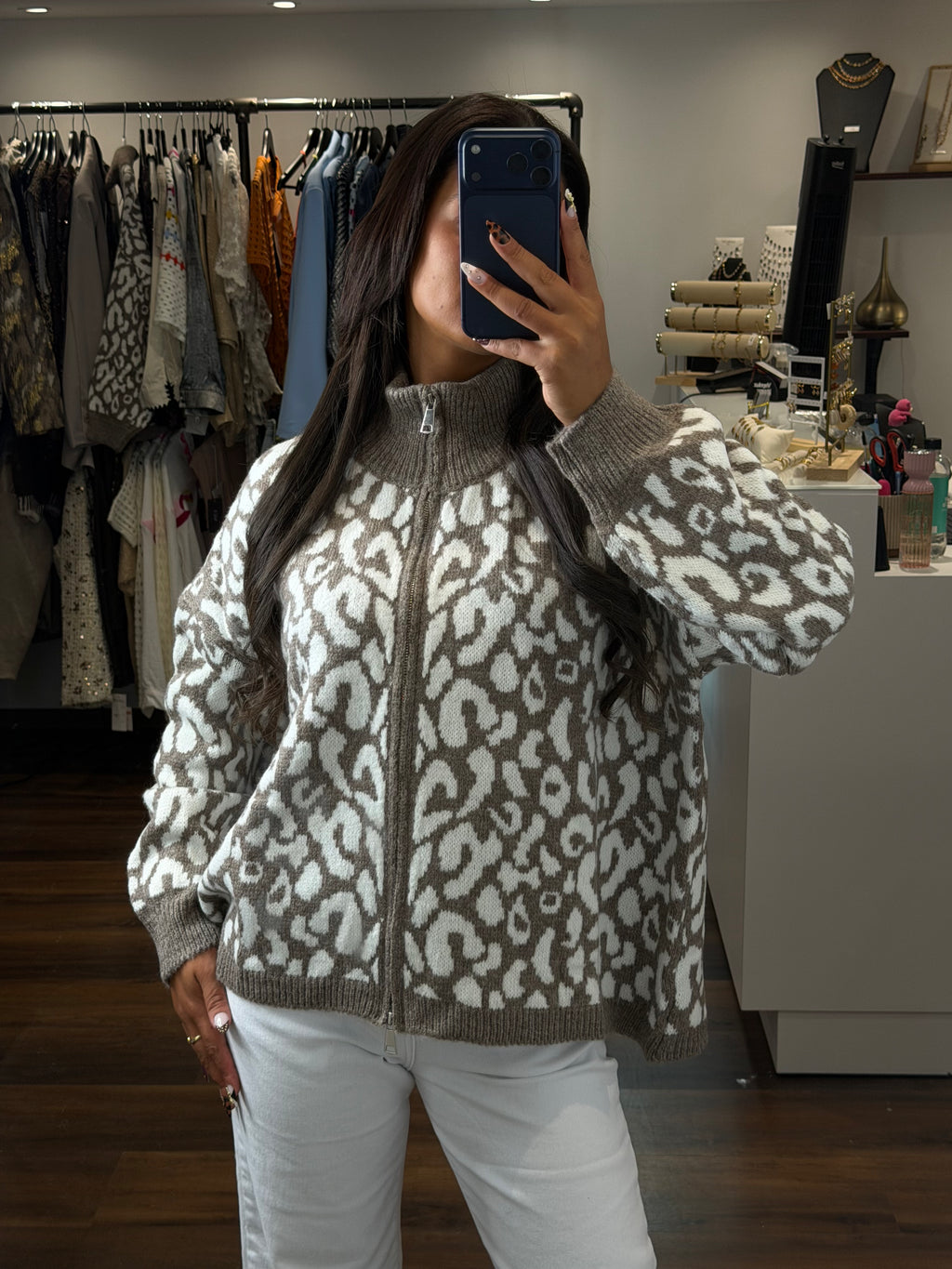 Cardigan ALISON - Taupe et blanc