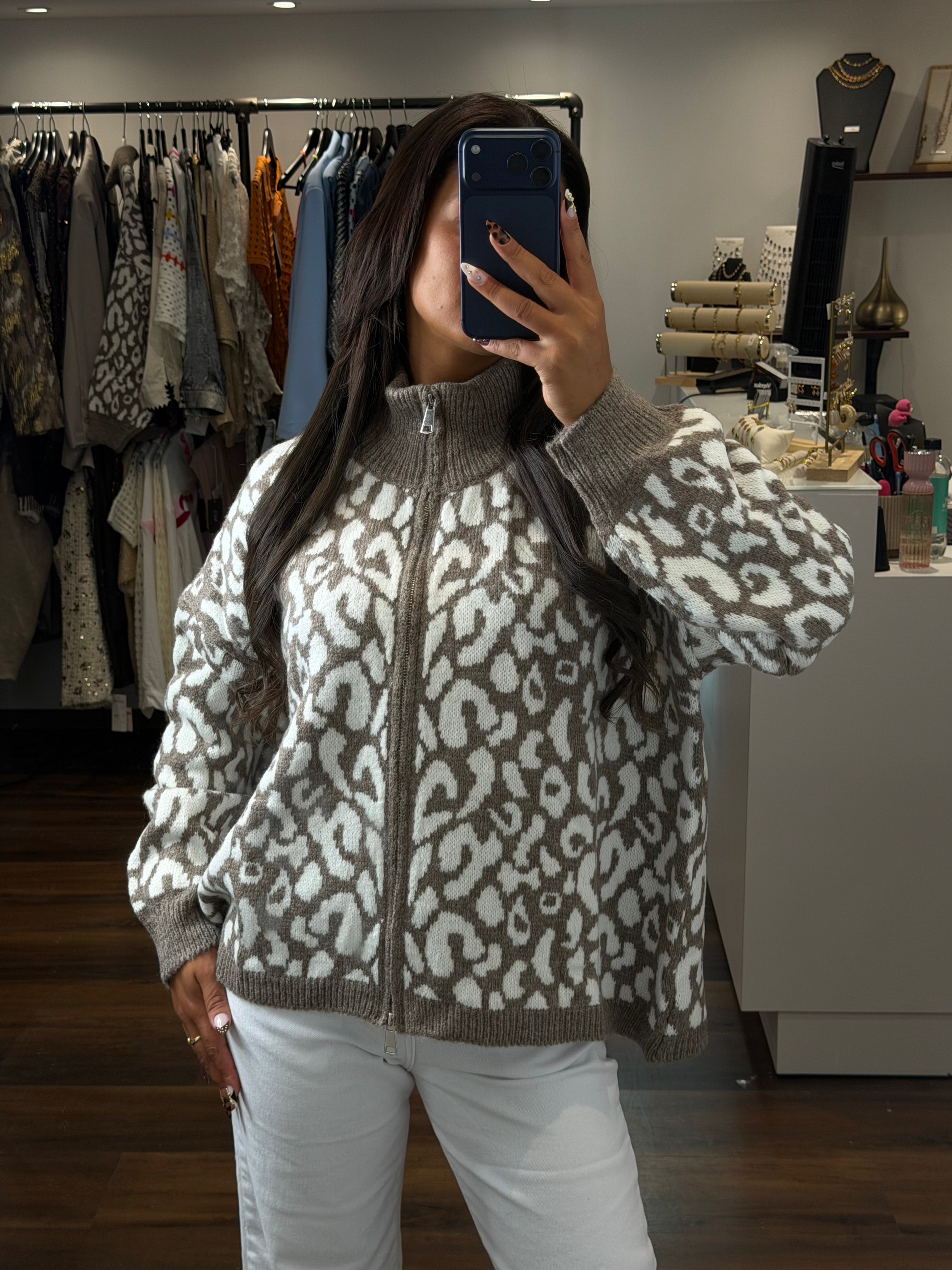 Cardigan ALISON - Taupe et blanc