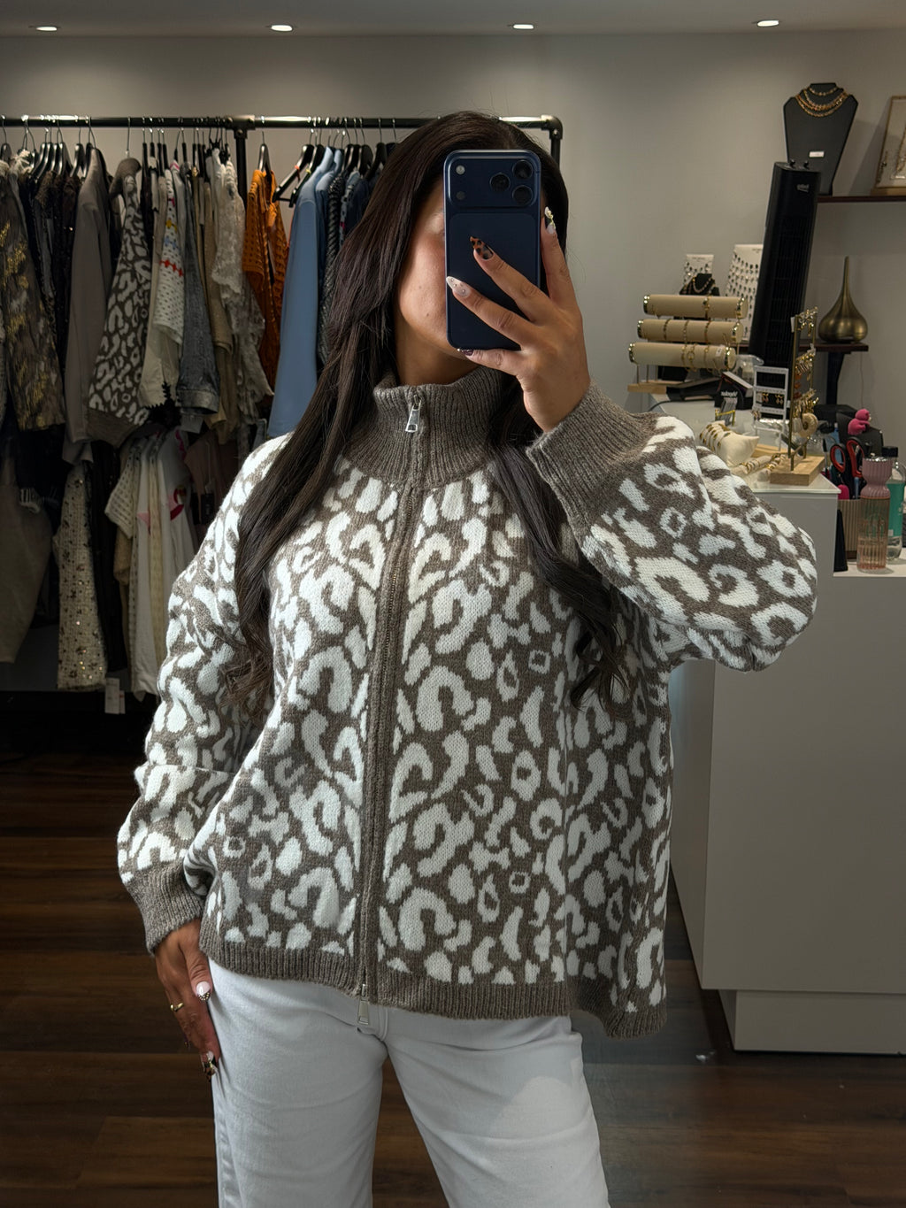 Cardigan ALISON - Taupe et blanc