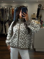 Cardigan ALISON - Taupe et blanc