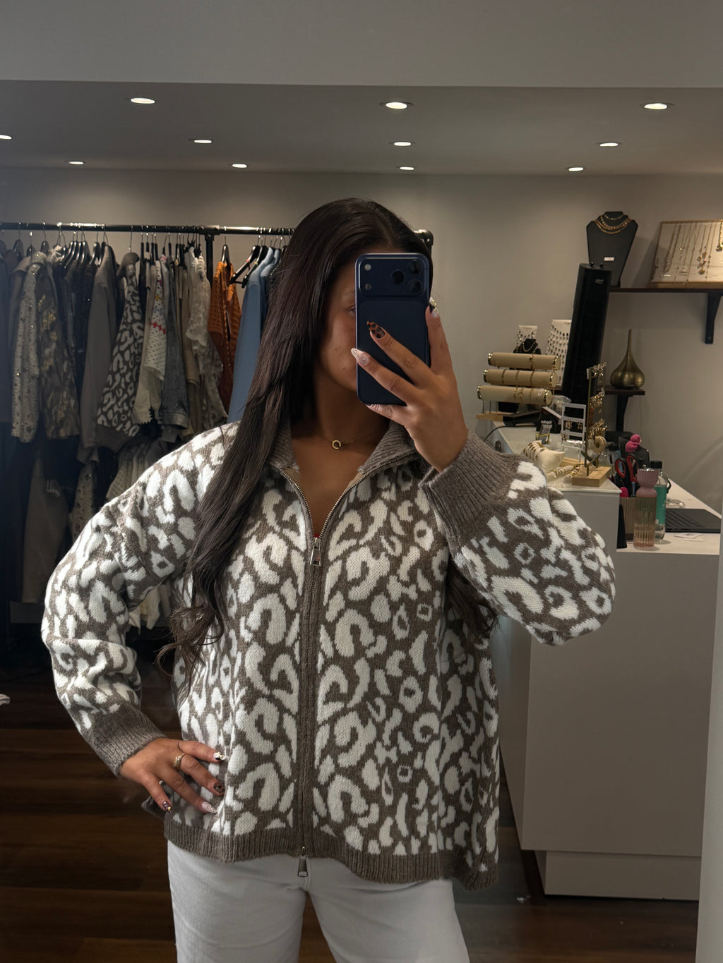 Cardigan ALISON - Taupe et blanc