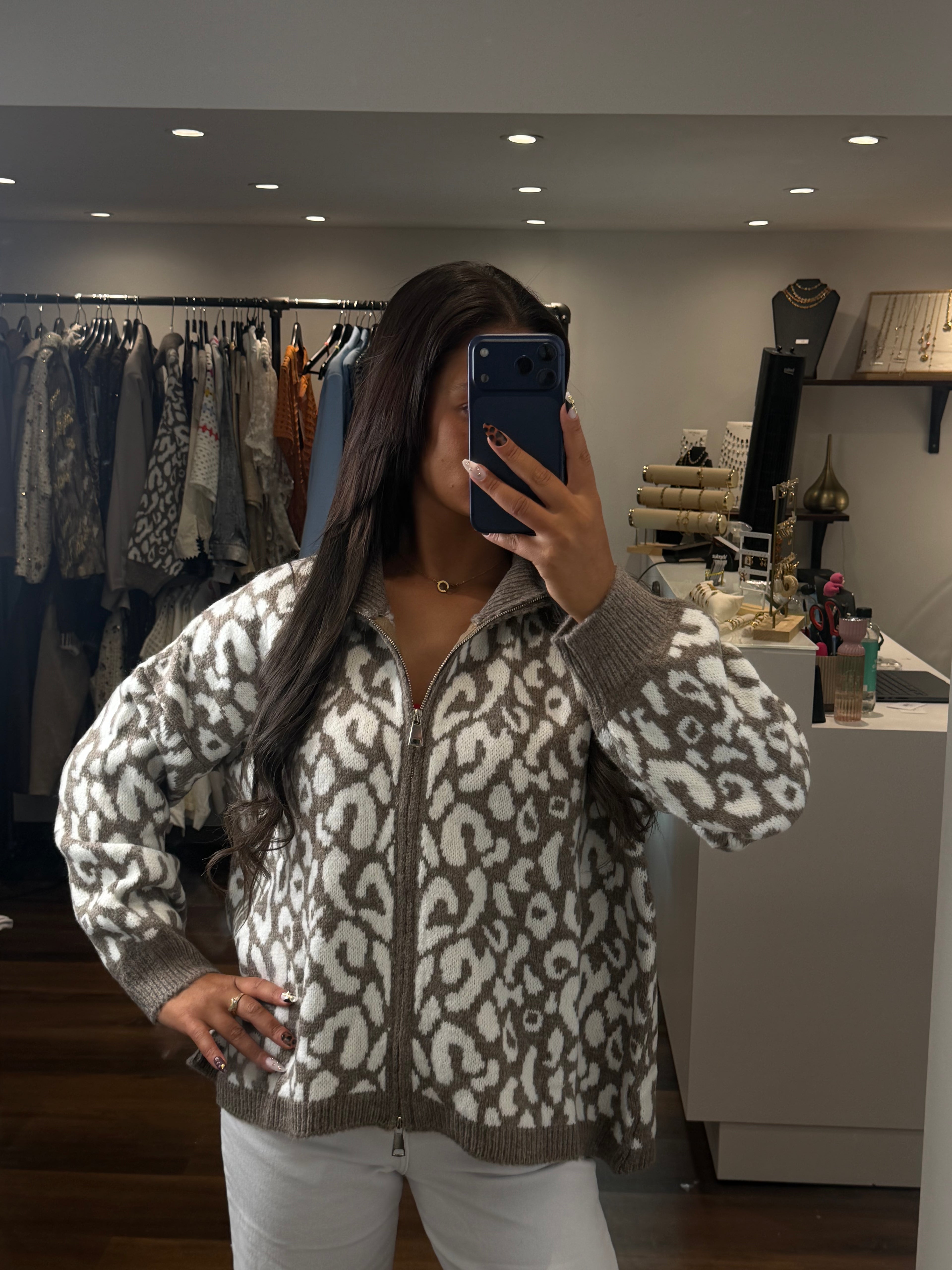 Cardigan ALISON - Taupe et blanc