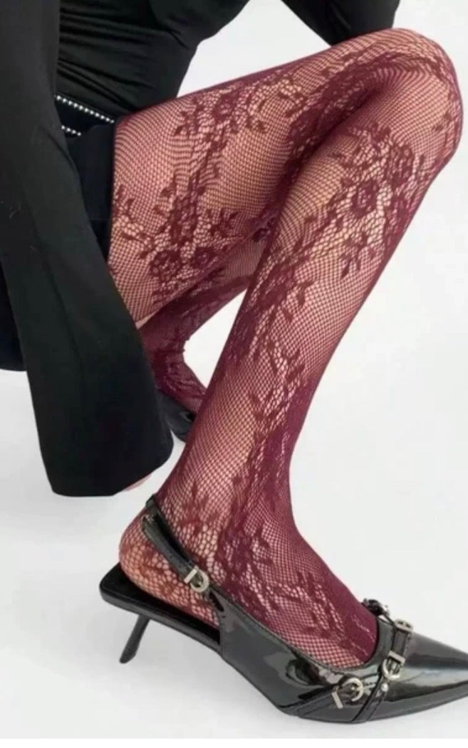 Collant dentelle bordeaux